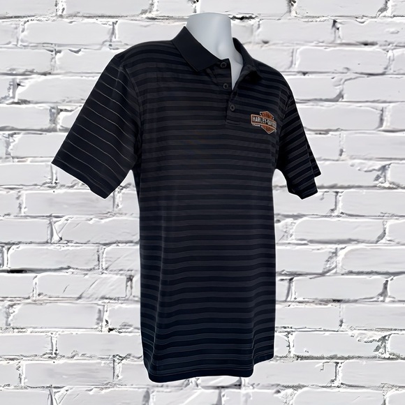 Harley-Davidson Striped Polo Shirt Men’s Large | Iowa Dealership | Biker Style - Picture 9 of 13